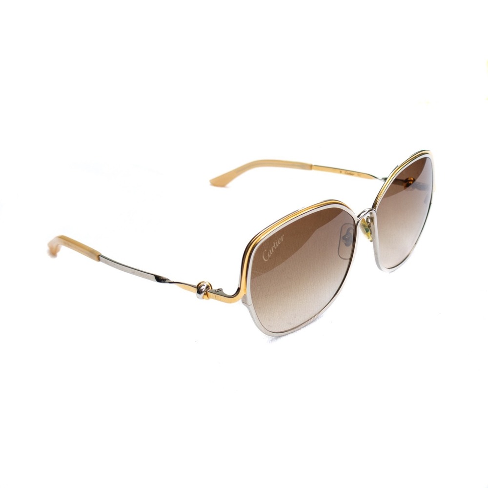 Vintage Cartier Trinity de Cartier CT0089S Cat Eye Sunglasses Gold‎ Silver Brown